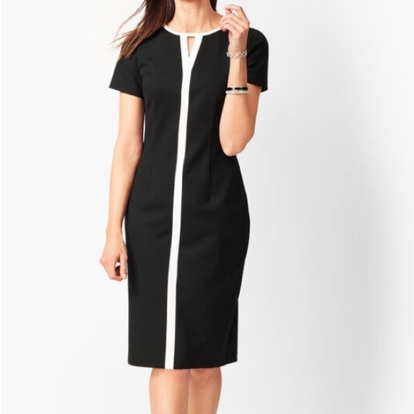 Talbots | Refined Ponte Sheath Stripe Colorblock Keyhole Dress - Picture 1 of 5